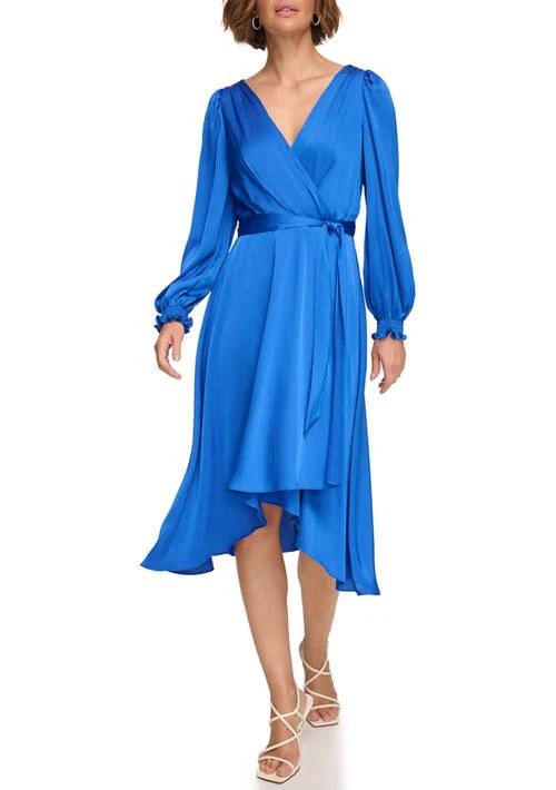 DKNY Womens Blouson Sleeve Tie Wrap Dress 1