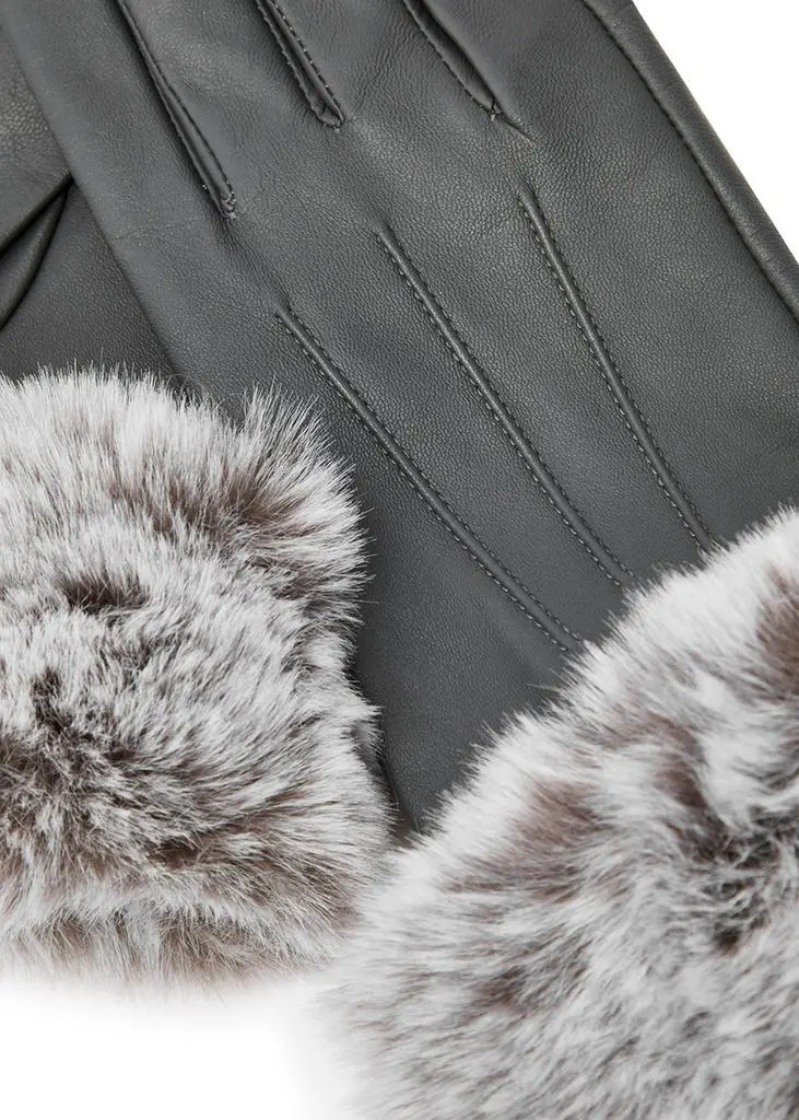 DENTS Sarah faux fur-trimmed leather gloves 2