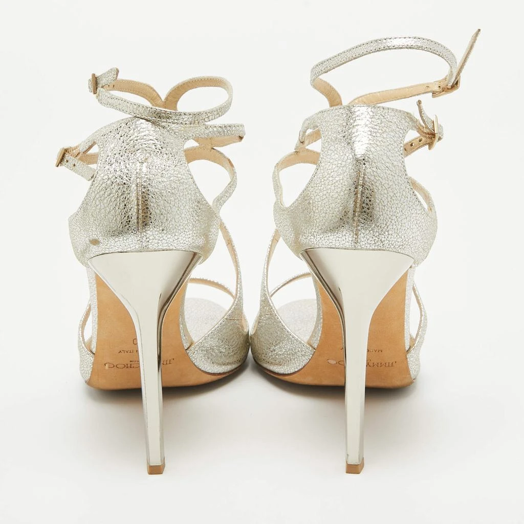 Jimmy Choo Jimmy Choo Silver Textured Leather Lance Sandals Size 40 5
