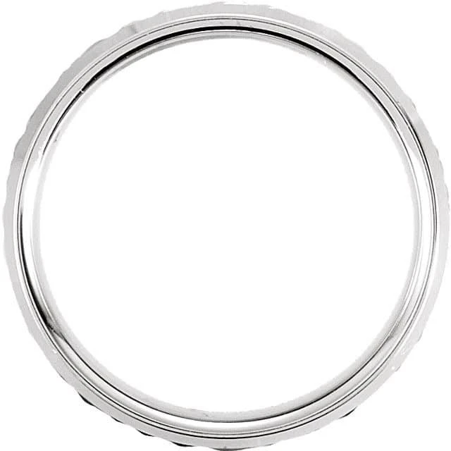 Pompeii3 Mens 14k White Gold Hammered Beveled Edge 7MM Wedding Band Ring 2