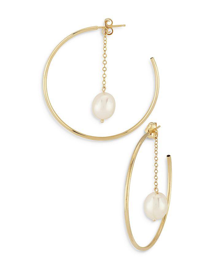 Moon & Meadow 14K Yellow Gold Hoop Earrings with Cultured Freshwater Pearl - Exclusive