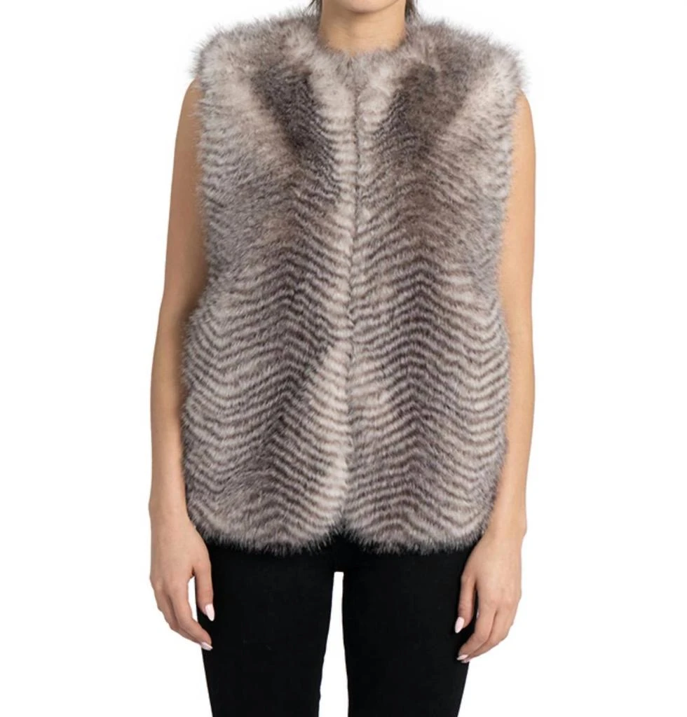 Love Token Jetter Faux Fur Vest In Multi Grey