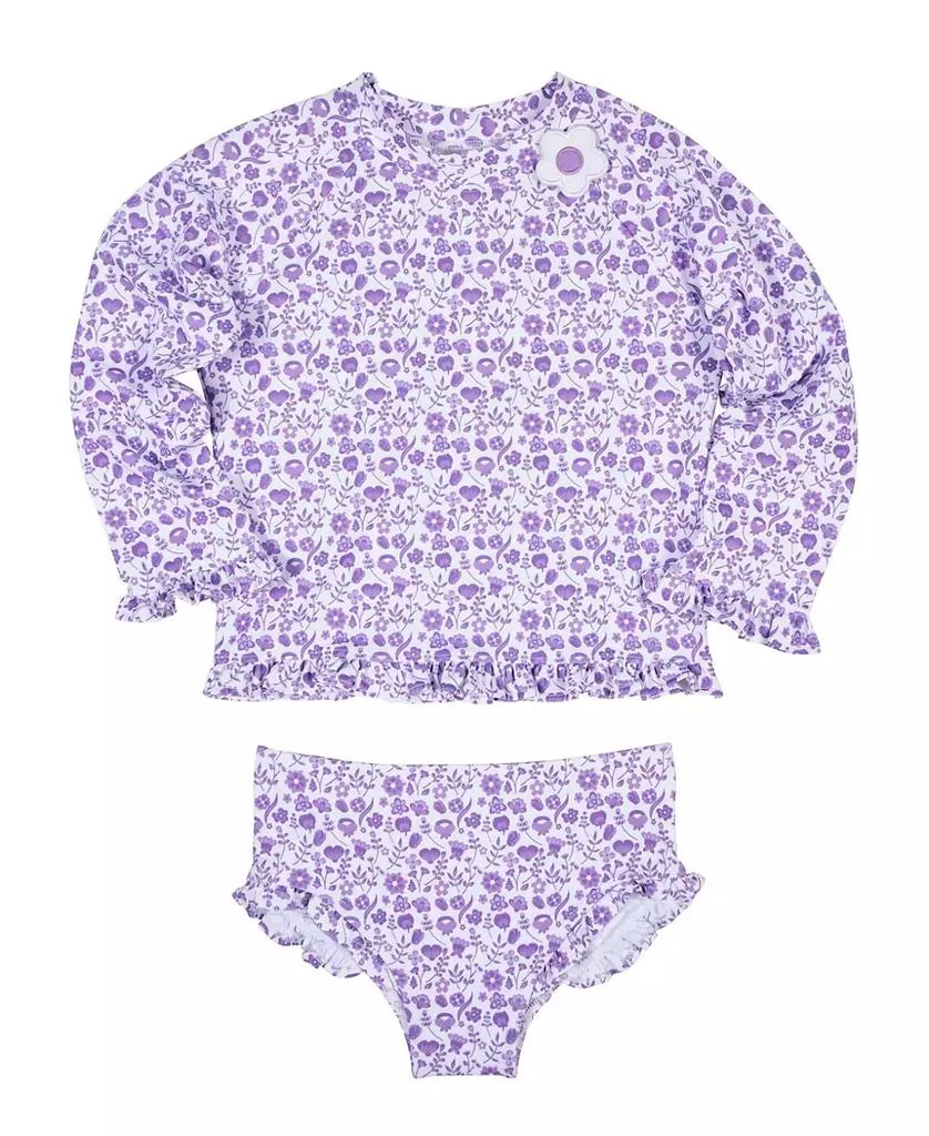 Florence Eiseman Little Girls Floral Print Rashguard Swimsuit with Ruffles