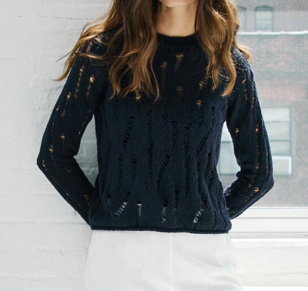 Autumn Cashmere Distressed Long Sleeve Sweater In Navy