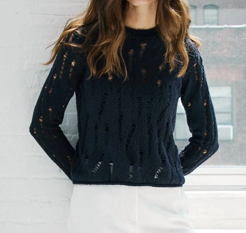 Autumn Cashmere Distressed Long Sleeve Sweater In Navy 1