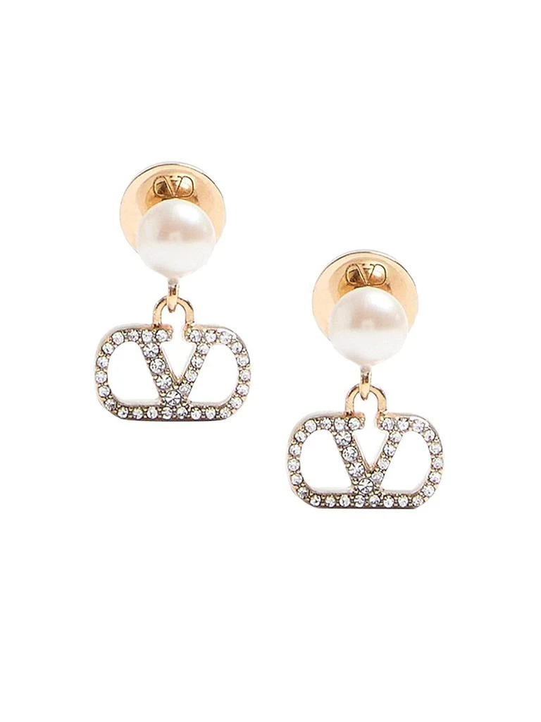 Valentino Vlogo Signature Earrings in Metal, Pearl and Swarovski® Crystals