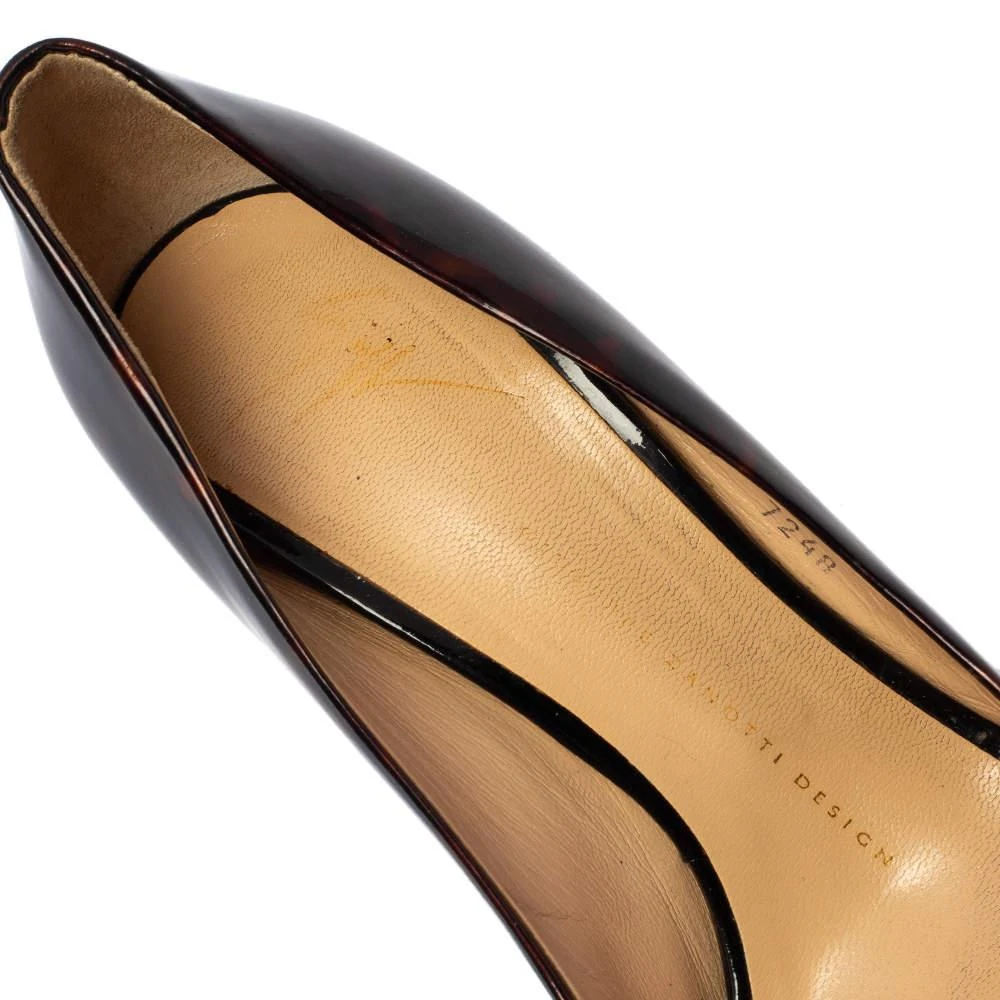 Giuseppe Zanotti Giuseppe Zanotti Brown Tortoise Shell Patent Leather Peep Toe Platform Pumps Size 39 7