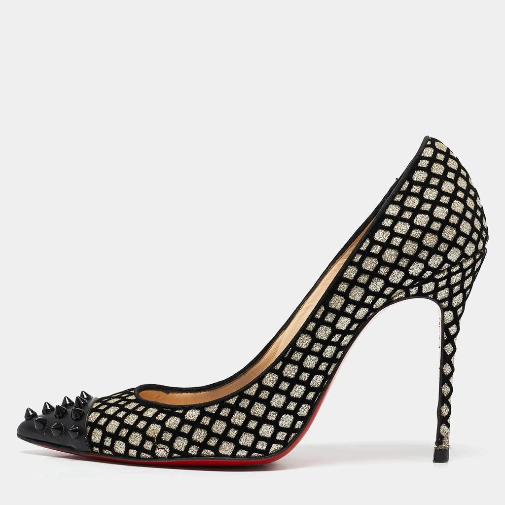 Christian Louboutin Christian Louboutin Black/Gold Glitter and Patent Leather Geo Pumps Size 36 1