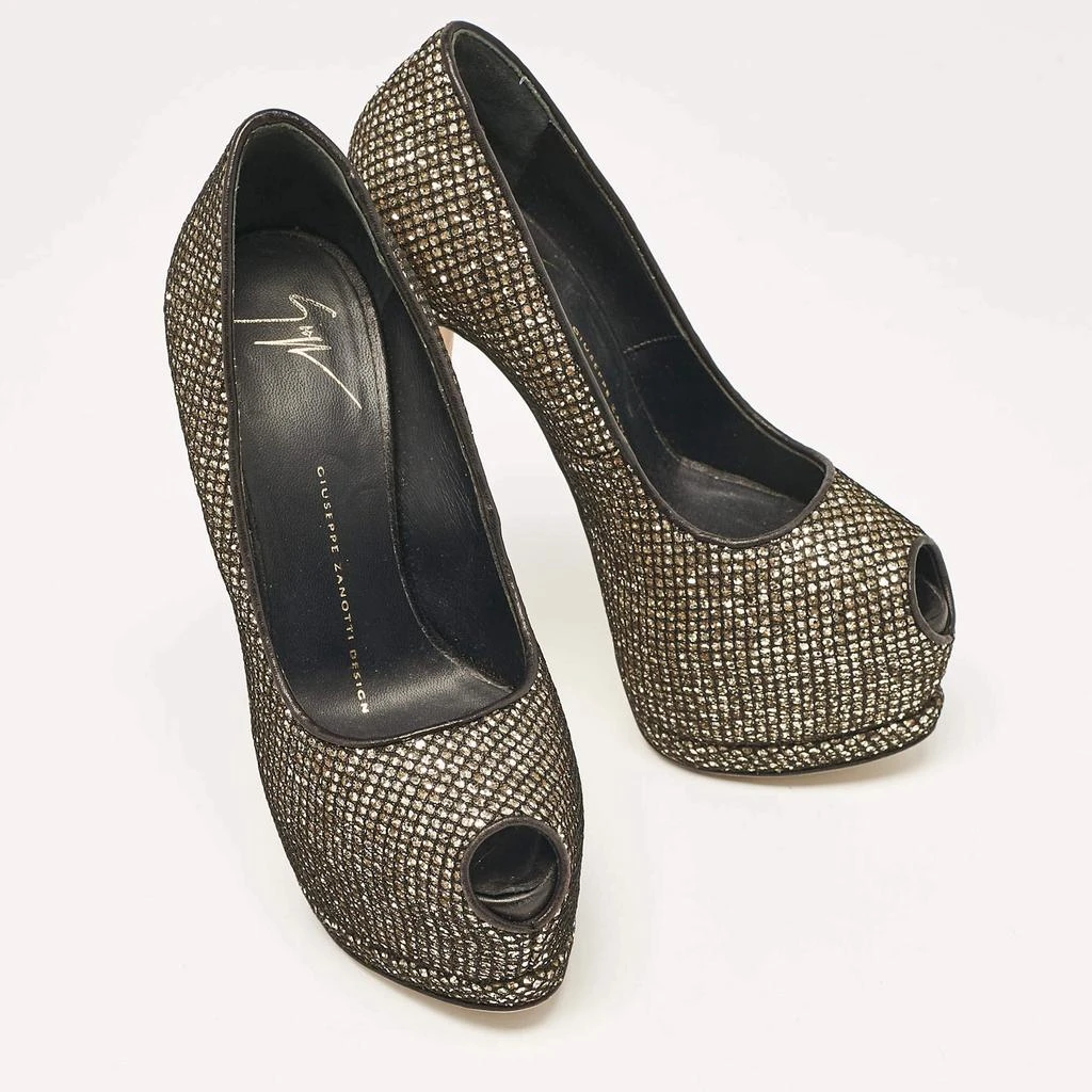 Giuseppe Zanotti Giuseppe Zanotti Gold/Black Glitter and Mesh Sharon Peep Toe Pumps Size 36.5 4