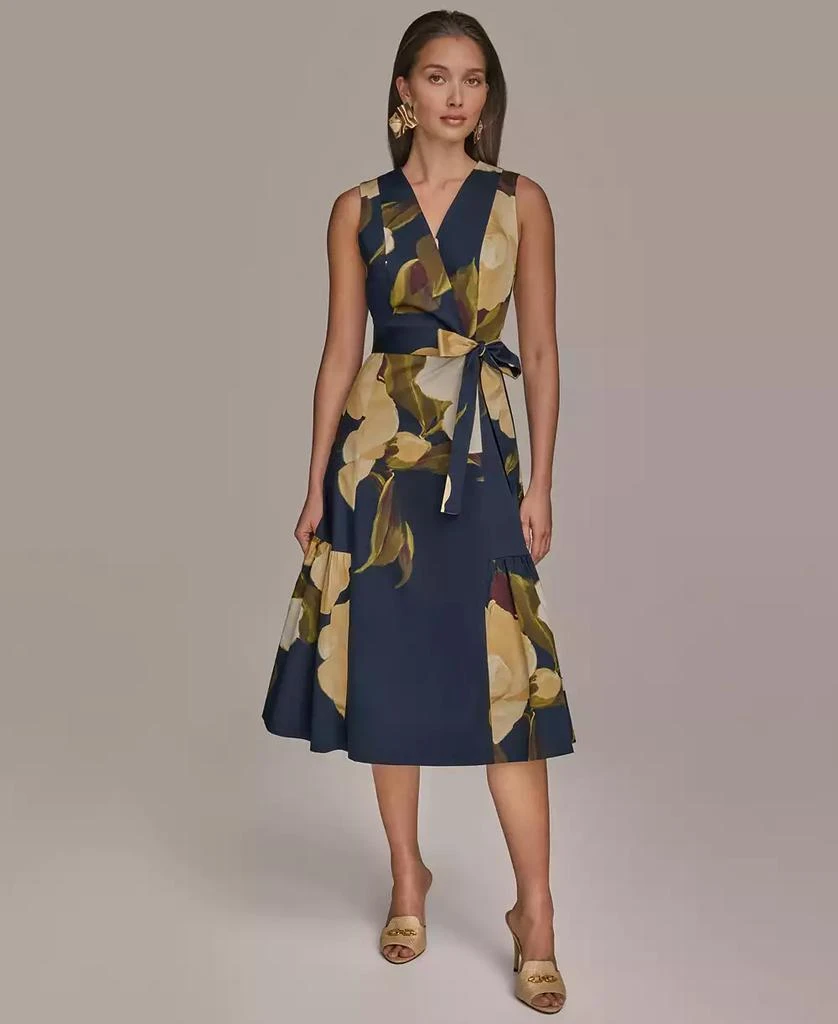 Donna Karan Women's Printed Faux-Wrap Midi Dress 1