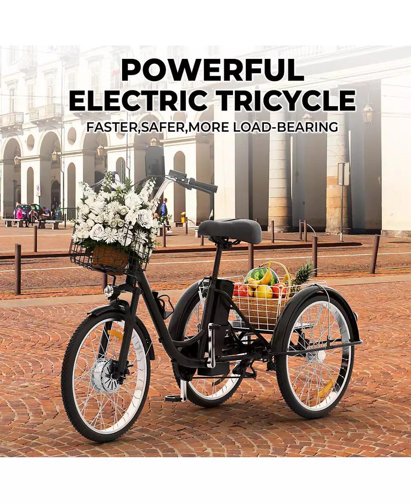 Mikolo Adult Cargo Electric Trike, 24" 3-Wheel Bike with Removable 48V/13Ah Battery, Front & Rear Basket