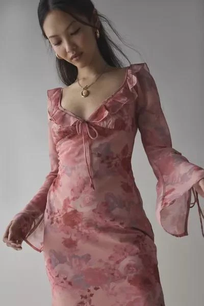 Kiss The Sky Kiss The Sky Ruffle-Trim Bell Sleeve Midi Dress 2