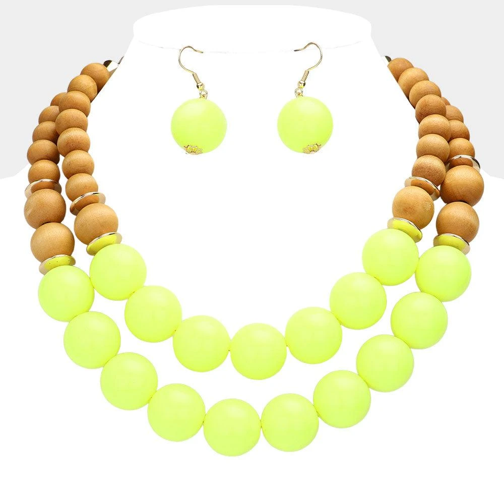 FASHNZFAB Wood Ball Double Layer Necklace