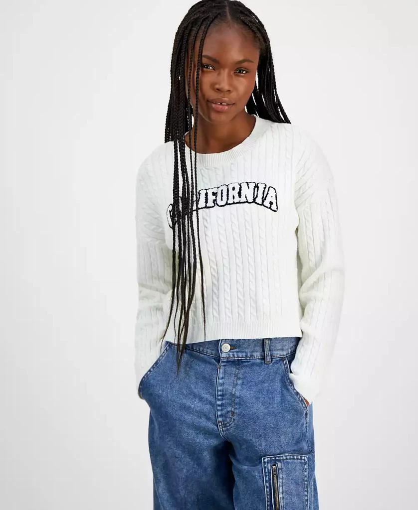 Ultra Flirt Juniors' Cable-Knit Varsity Lettering Sweater 1