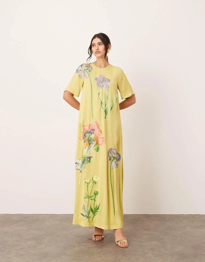 Shop ARRANGE satin floral embroidered t-shirt maxi dress in lime on Sale at  BeyondStyle  Get 20% Off ARRANGE satin floral embroidered t-shirt maxi  dress in lime with Limited-Time Flash Deals, Exclusive