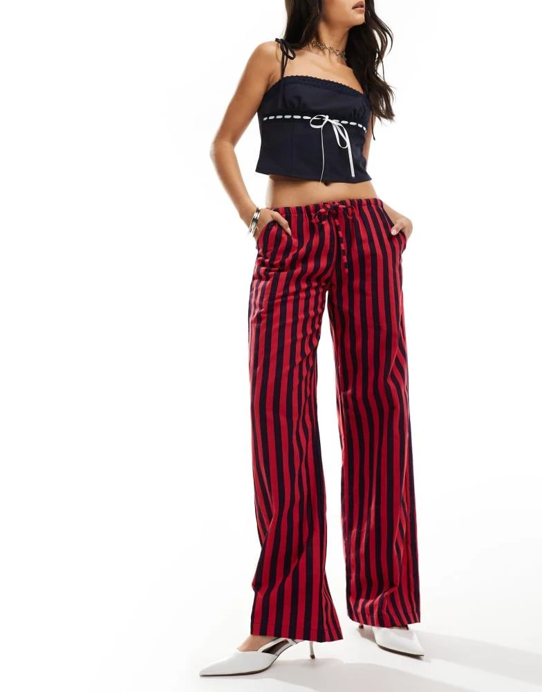 Motel Motel lirura striped trousers in deep red and navy 4