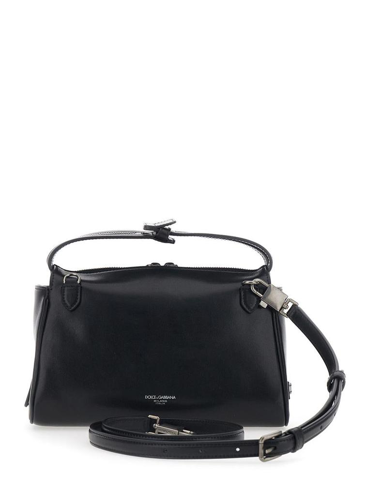Dolce & Gabbana 'Vittoria' Black Mini Shoulder Bag With Adjustable And Removable Shoulder Strap And Logo Plaque On The Front In Leather Man