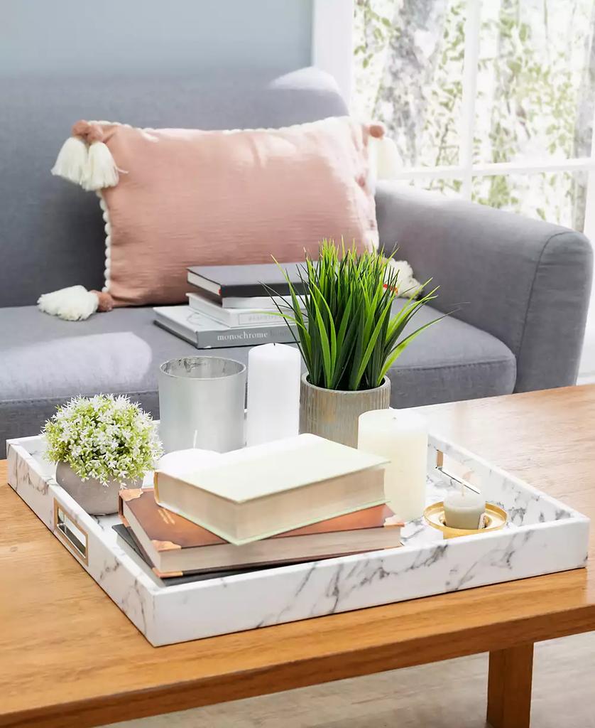 American Atelier Marble with Silver-Tone Stainless Steel Handles Tray