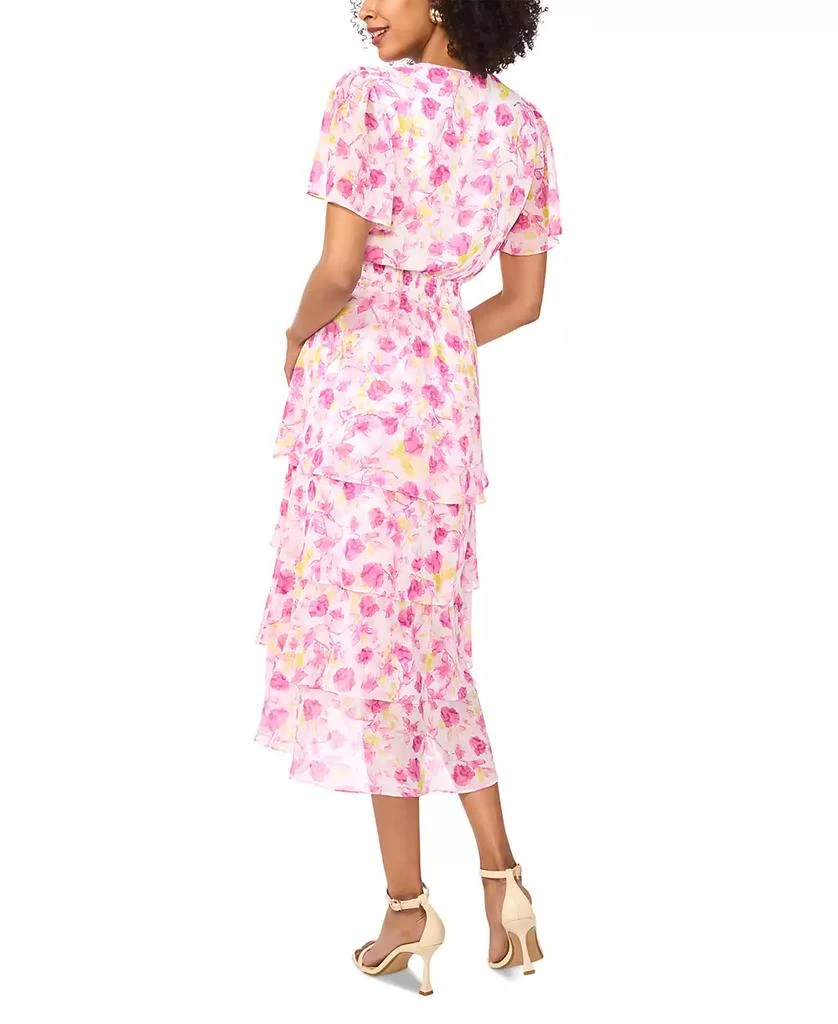 Vince Camuto Women's Smocked Waist V-Neck Tiered Midi Dress 2
