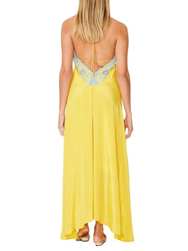 chinese dress ladies Women Embellished Halter Neck Flounce A-Line Maxi Dress XL / Pink
