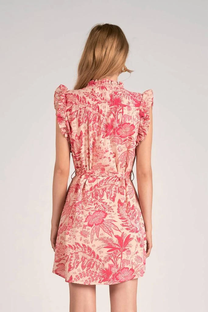 Elan Ruffle Sleeves Mini Dress In Pink Leafy 2