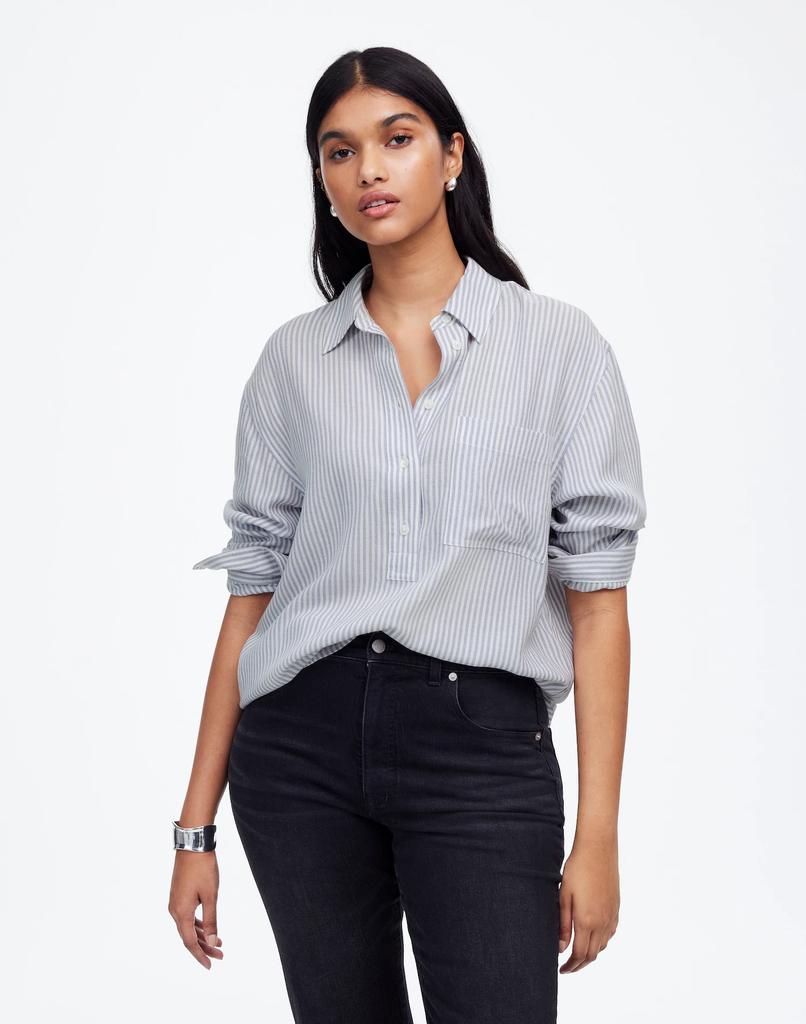 Madewell Drapey Long-Sleeve Popover Shirt in Stripe