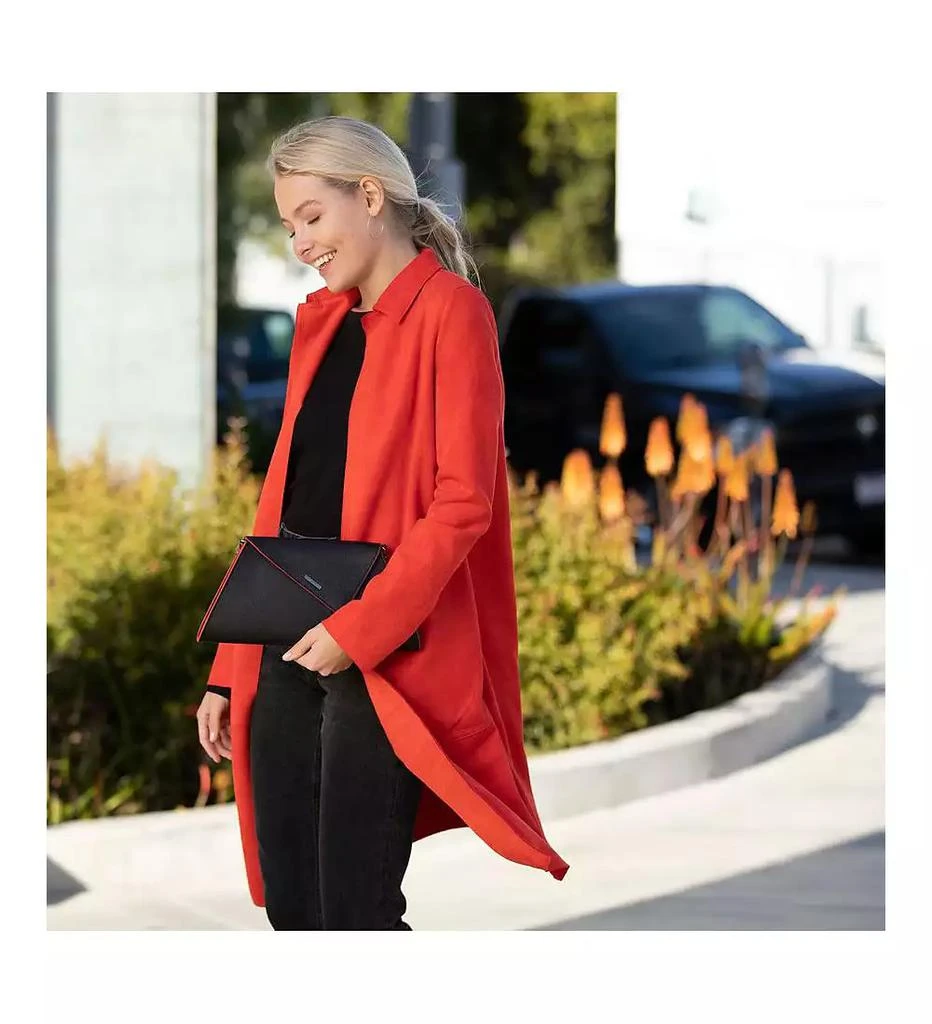 SUSU Black Leather Clutch Bag Unique Evening Purse Women's Handbag 4