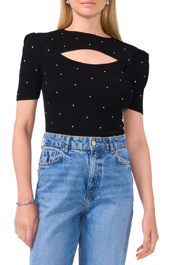 1. State Rhinestone Cutout Short Sleeve Sweater 1