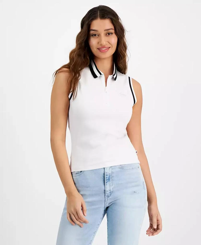 Tommy Jeans Women's Striped-Edge Zippered Polo Top 1