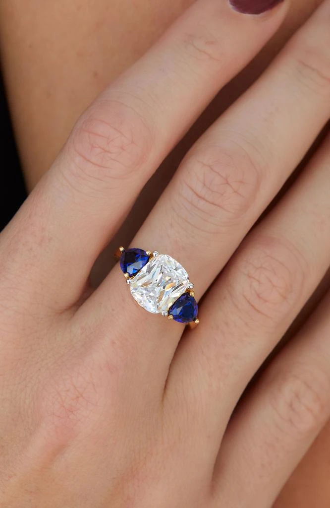 Savvy Cie Jewels 18K GOLD VERMEIL BLUE SAPPHIRE AND WHITE CZ RING 2