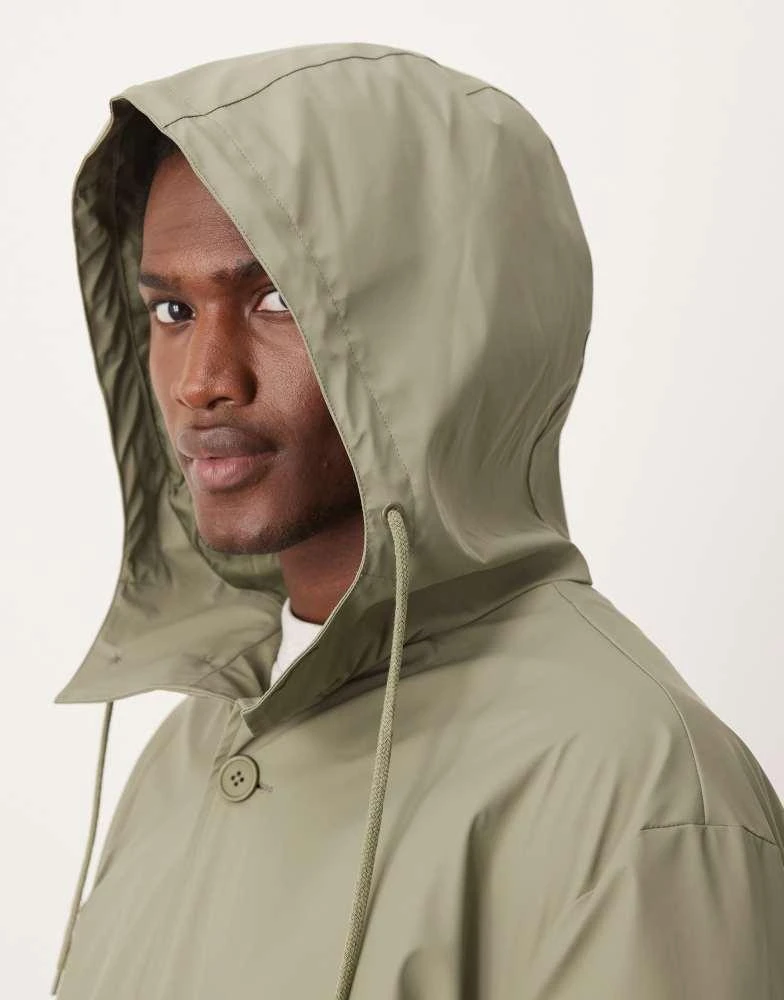 ASOS ASOS DESIGN rubberised trench coat with hood in khaki 3