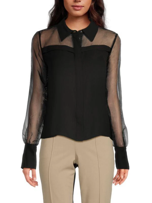 DKNY Sheer Yoke & Sleeve Top 1