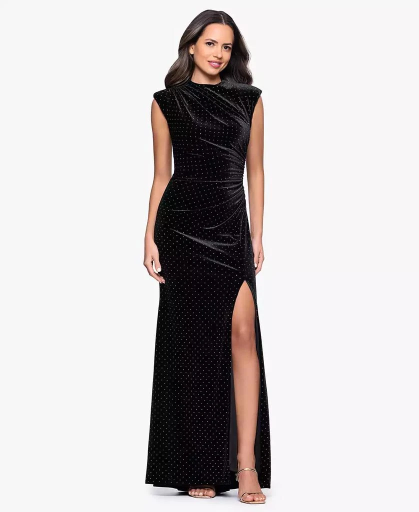 Betsy & Adam Women's Long Studded Velvet Gown 3