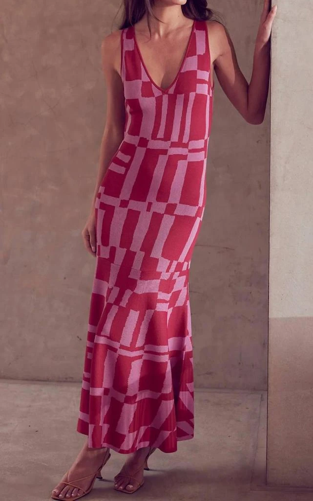 MISA Brenna Knit Midi Dress In Red/pink 5