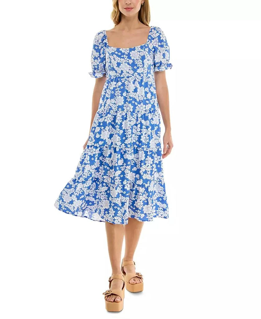 Crystal Doll Juniors' Floral-Print Bow-Back Puff-Sleeve Woven Dress 1