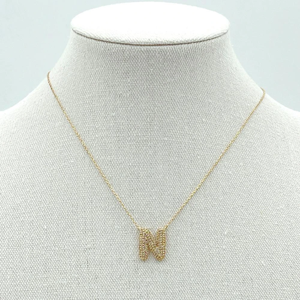 FASHNZFAB -N- 14K Gold Dipped CZ Stone Paved Initial Monogram Pendant Necklace 2