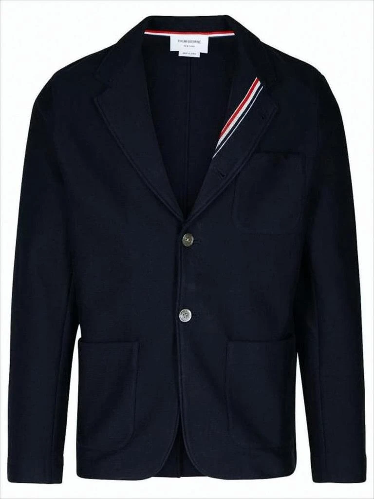 Thom Browne Tailored Deep Navy Suit Jacket with Signature Striped Detail
