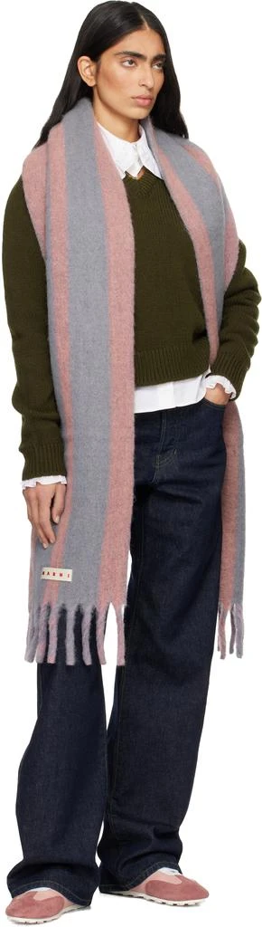 Marni Pink & Gray Striped Alpaca Scarf 3