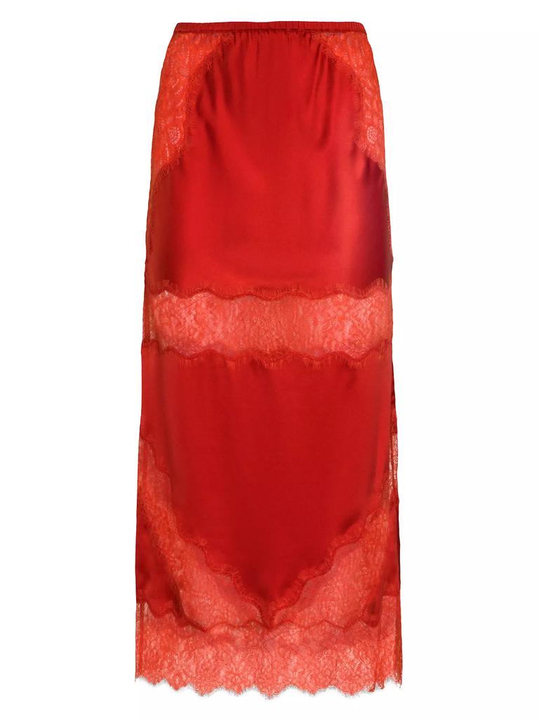 Cynthia Rowley Silk Lace-Paneled Midi-Skirt