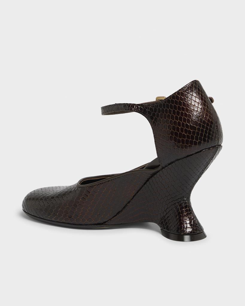 Dries Van Noten Python Stamped Leather Wedge Pumps