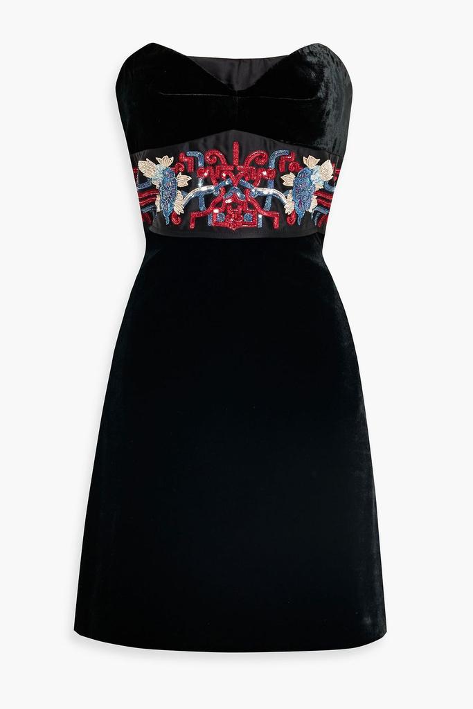 Zuhair Murad Strapless embellished satin and velvet mini dress
