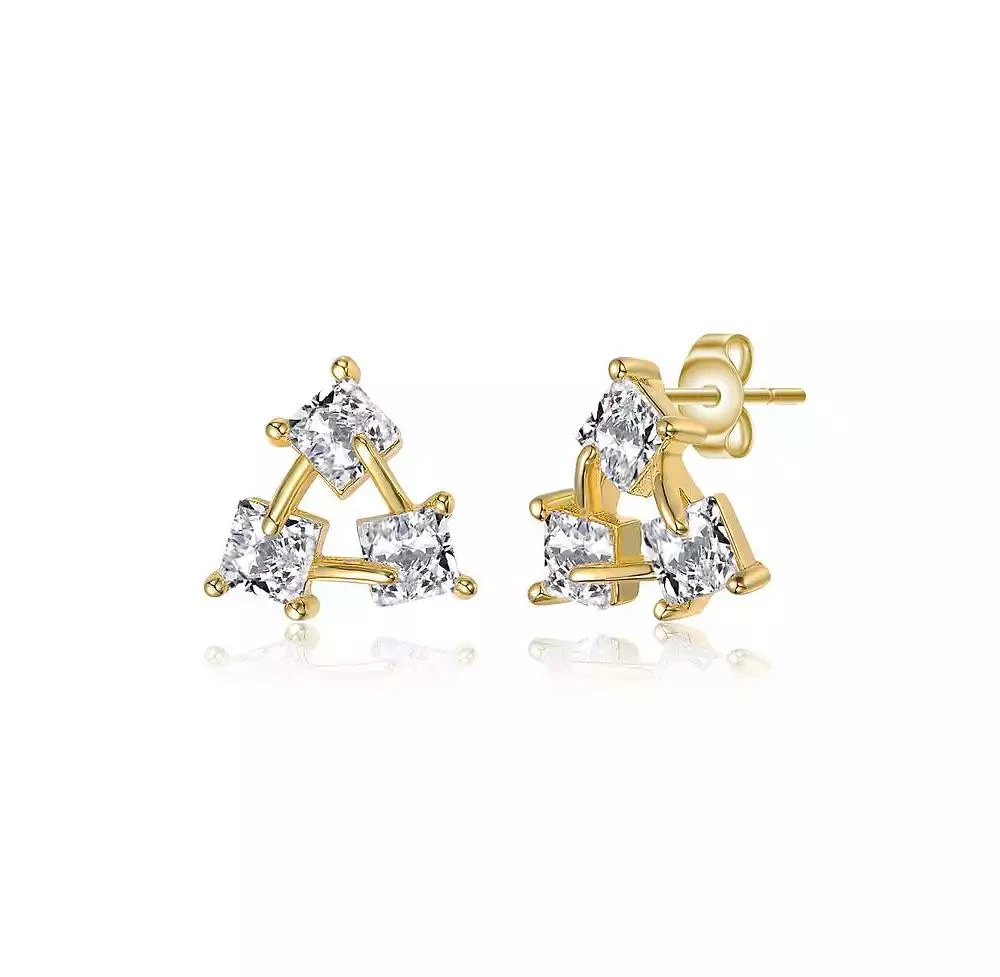 Rachel Glauber Brilliant Square CZ Triangle Earrings in 14K Gold Plated