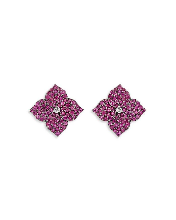 Piranesi 18K Rose Gold Deep Pink Sapphire 
Diamond Flower Earrings 1