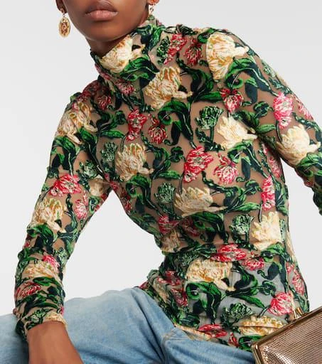 Rabanne Floral crepe turtleneck top 6