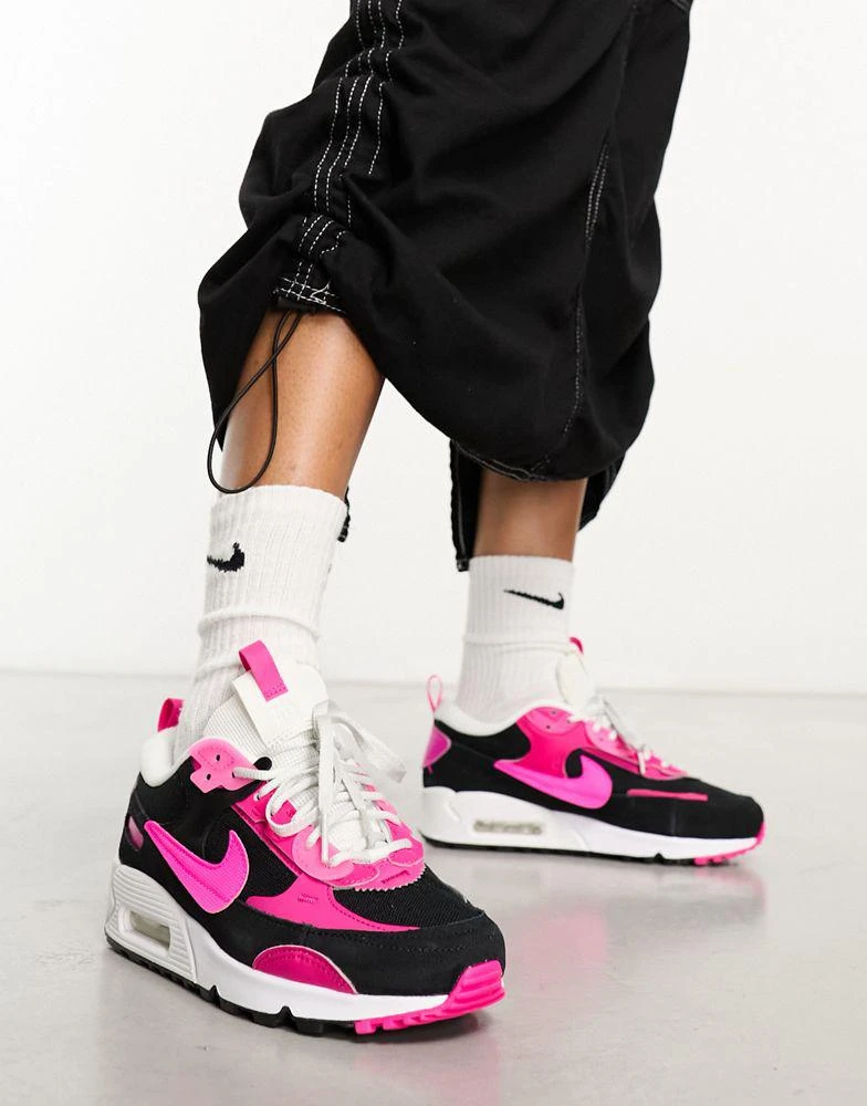 NIKE Nike Air Max 90 Futura trainers in black and fierce pink 1