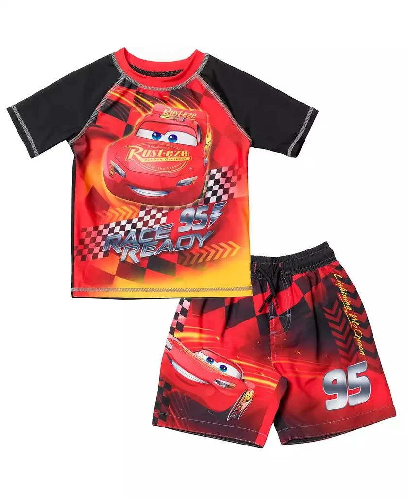 Cars Boys Disney Pixar Lightning McQueen Rash Guard and Swim Trunks Outfit Set