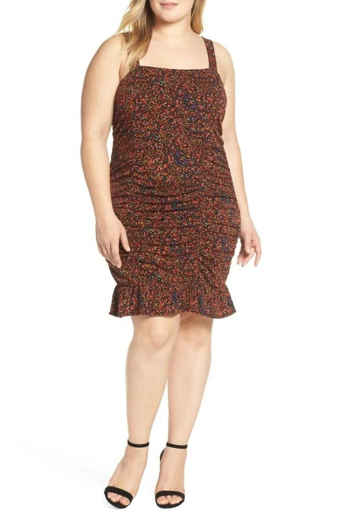 Leith Leith - Plus Size Floral Print Above Knee Ruffle Ruched Strappy Dress 1