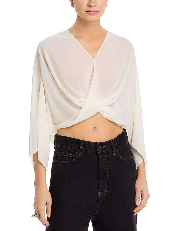 MM6 Draped V Neck Long Sleeve Top