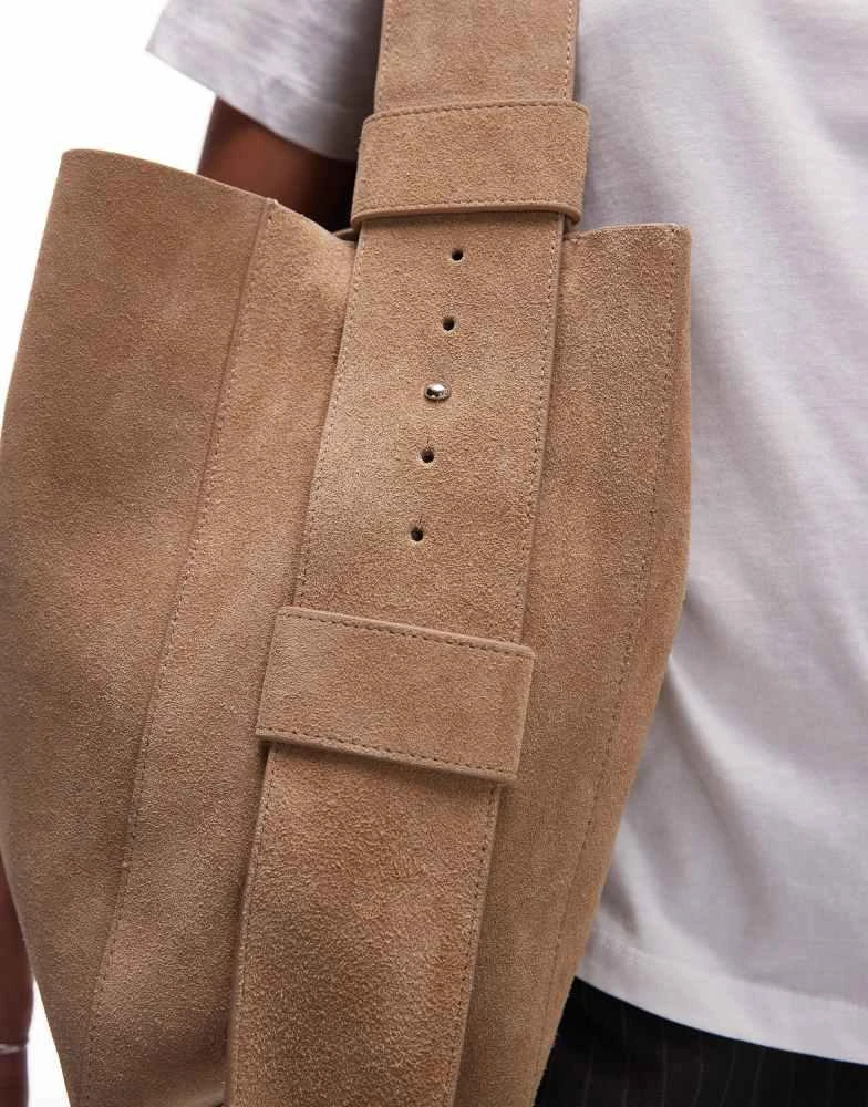 Topshop Topshop Suri real suede leather shoulder bag in tan