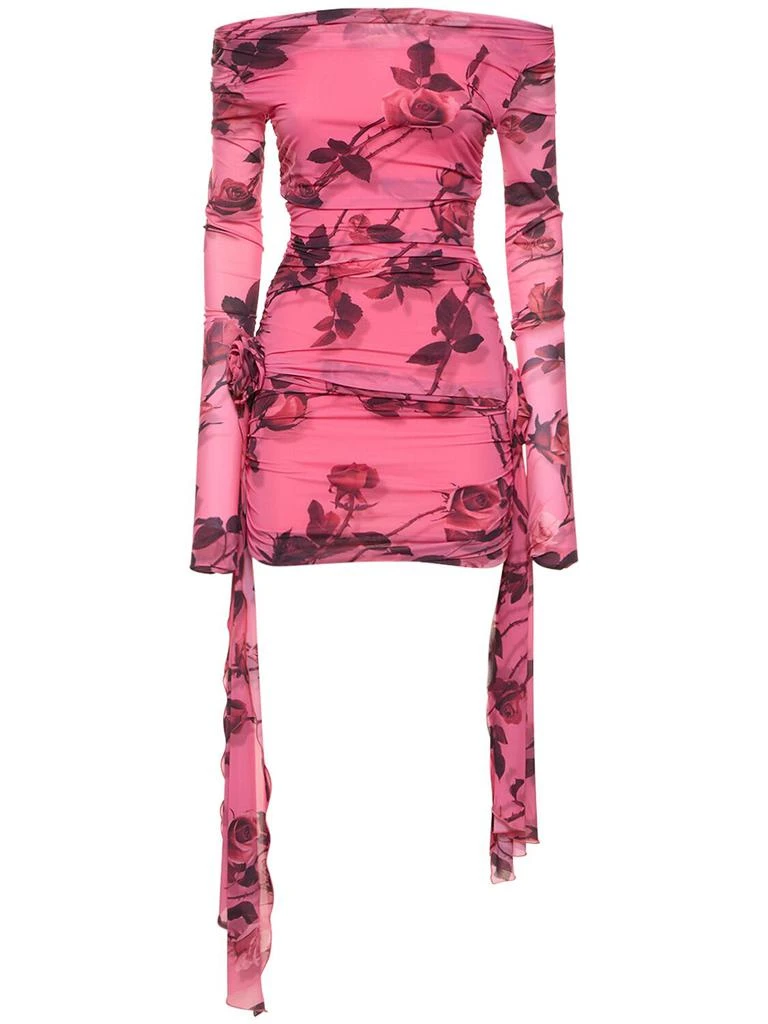 BLUMARINE Rose Printed Draped Jersey Mini Dress 1